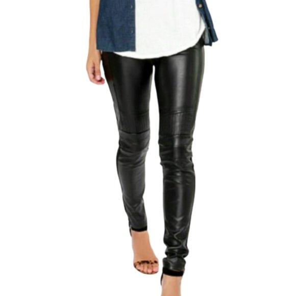 Dex Pants - Dex Black Vegan Leather Moto Leggings - Large